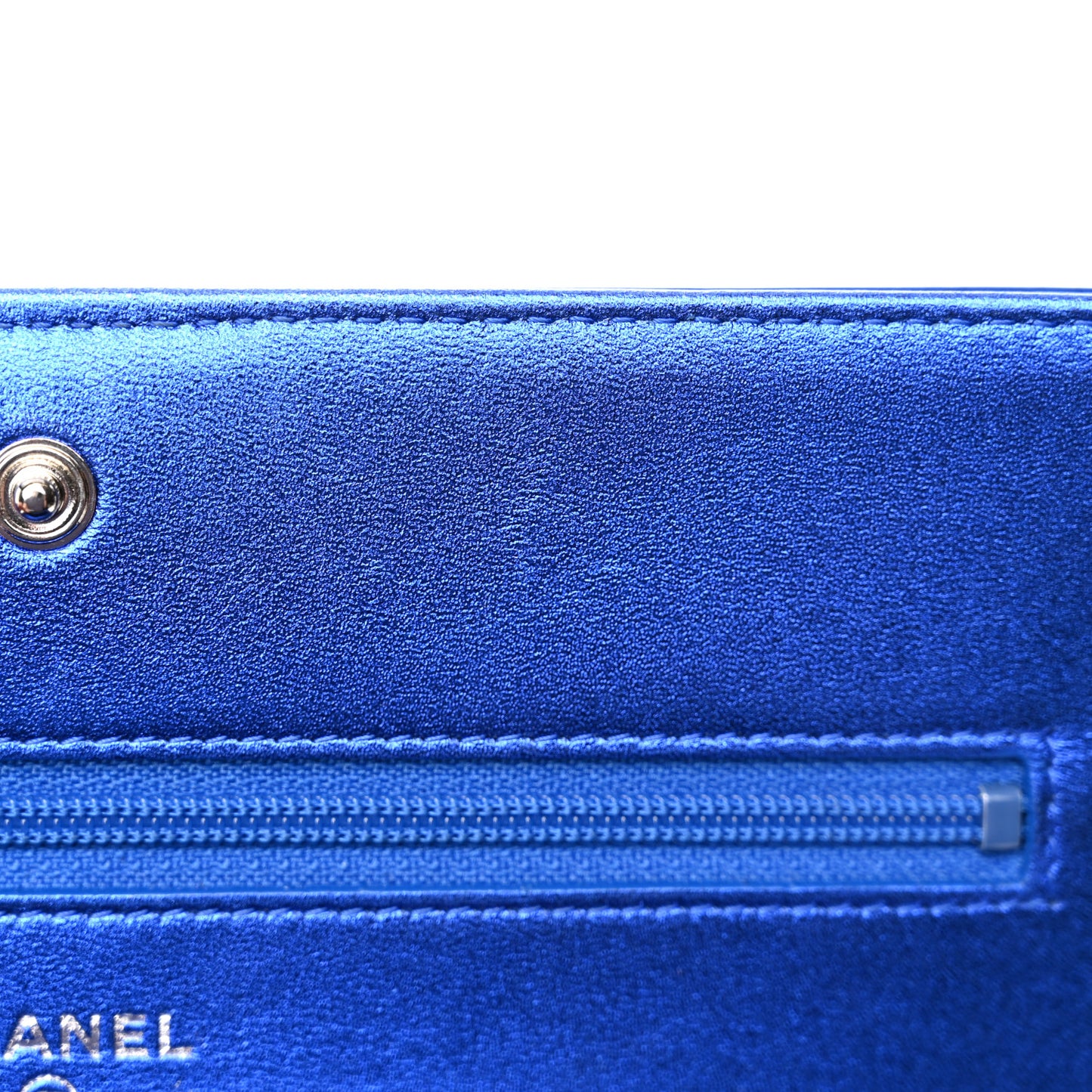 Metallic Patent Calfskin Quilted Boy Wallet on Chain WOC Blue