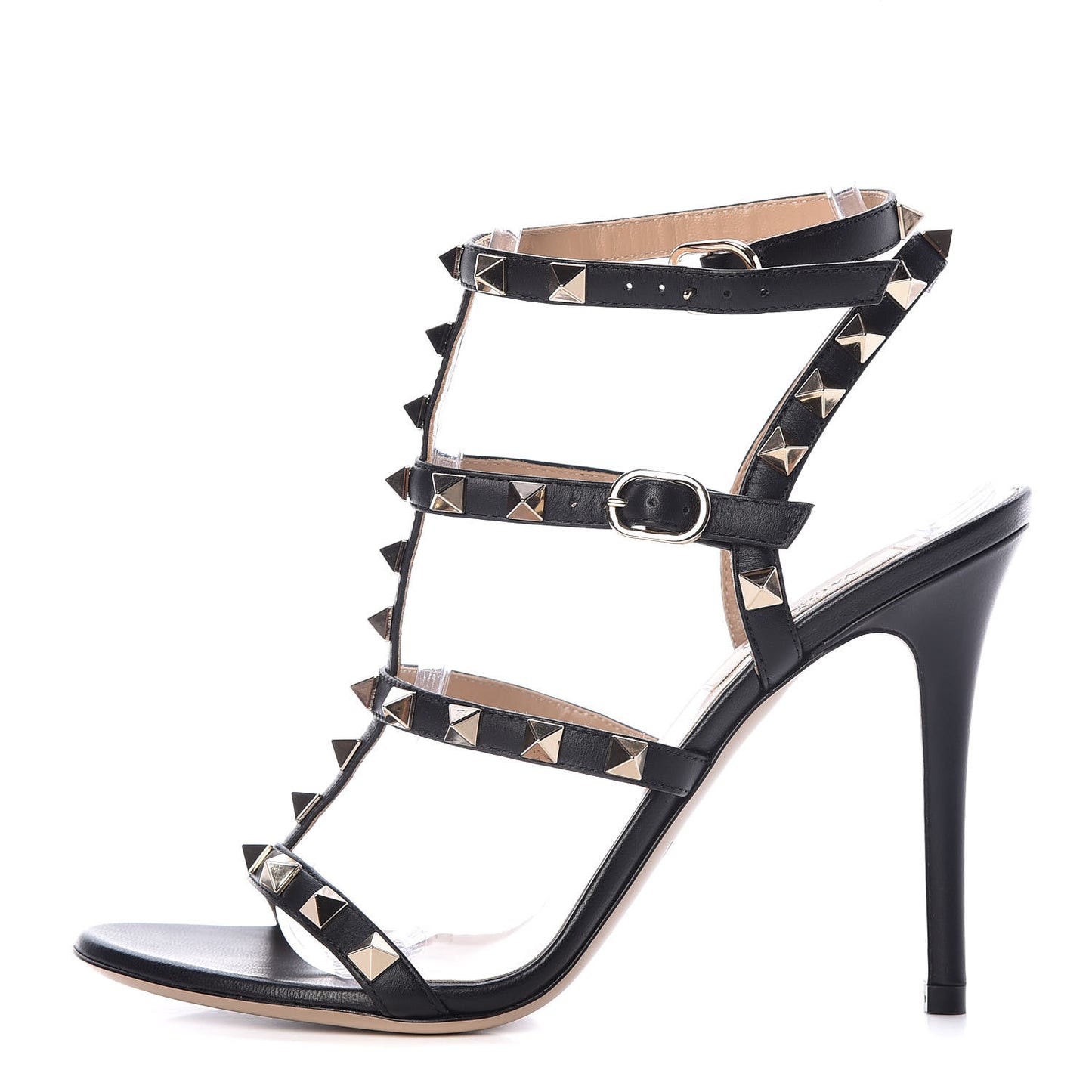 Calfskin Nappa Rockstud Gladiator 105mm Sandals 36 Black