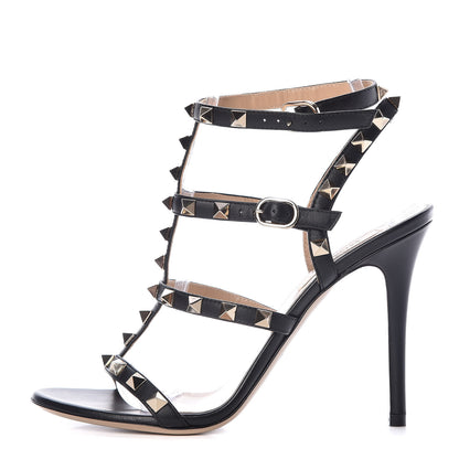 Valentino Garavani Calfskin Nappa Rockstud Gladiator 105mm Sandals 36 Black 1 of 8