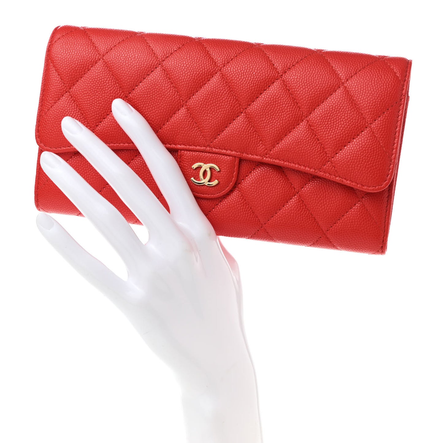 Caviar Quilted Large Flap Wallet Red