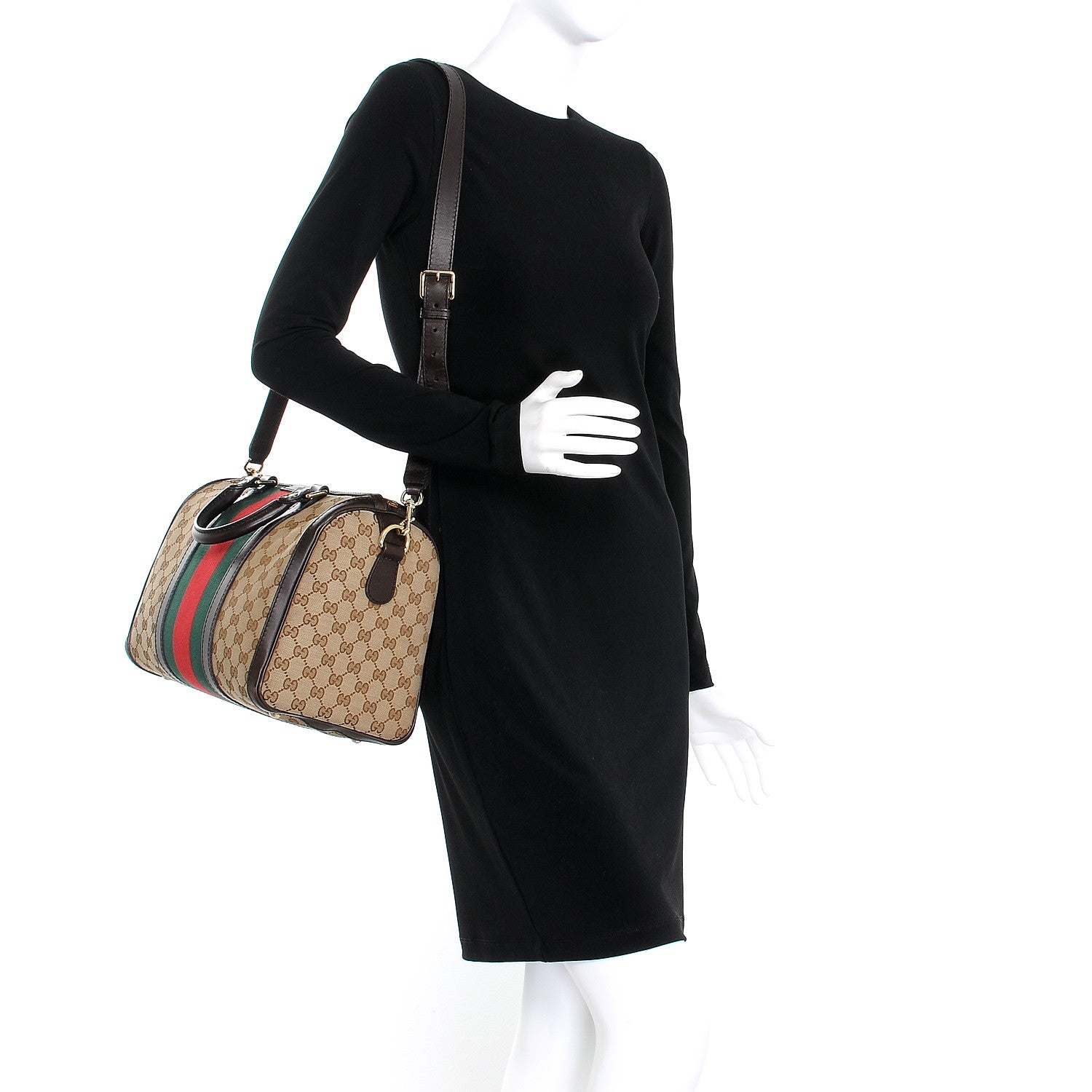 Gucci Monogram Vintage Web Medium Boston Dark Brown 2 of 15