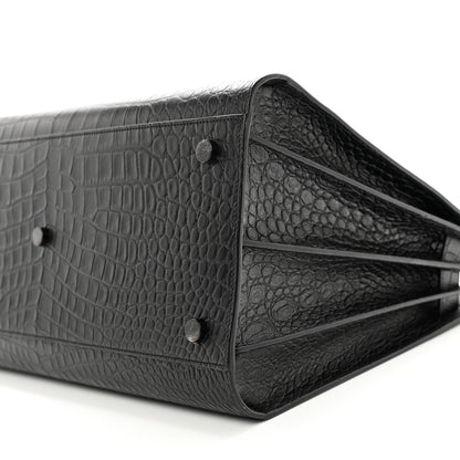 Saint Laurent Calfskin Crocodile Embossed Large Sac De Jour Carryall Black 8 of 10