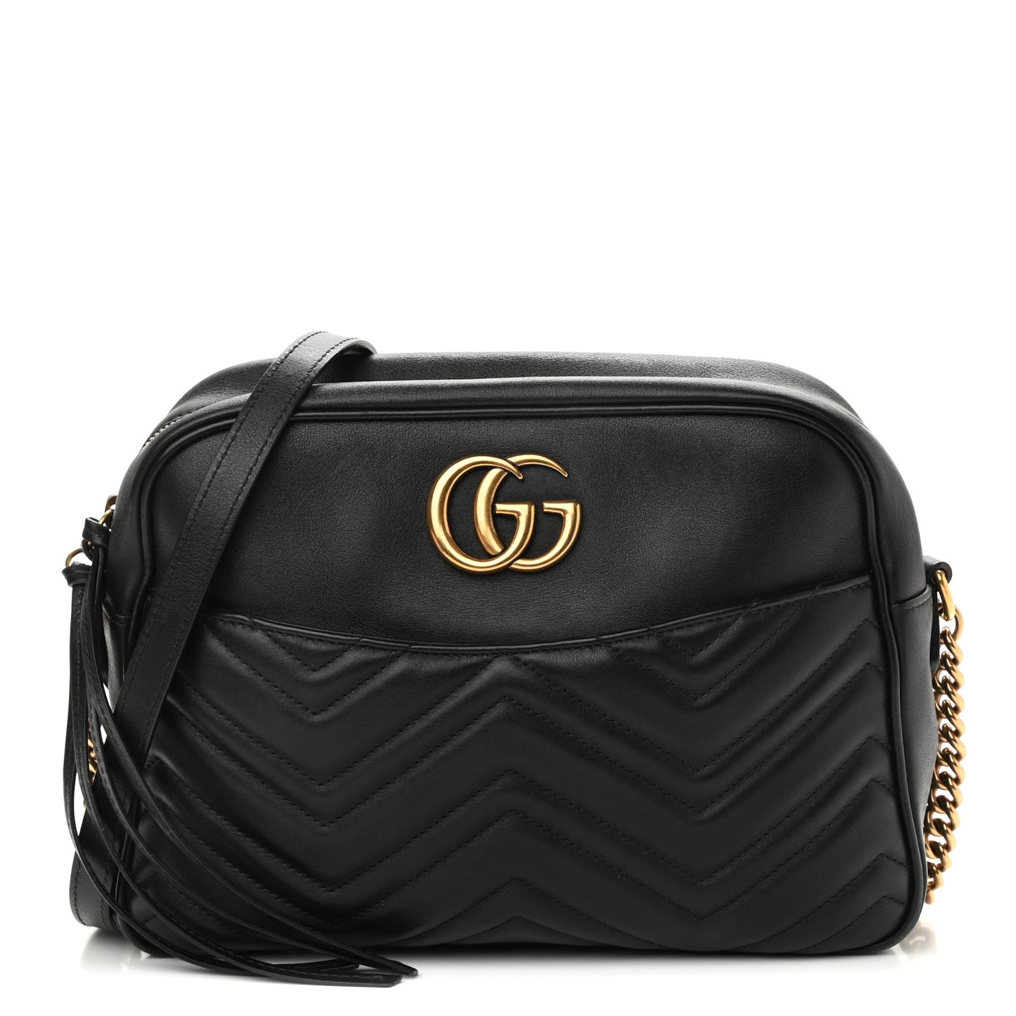 Calfskin Matelasse Medium GG Marmont Chain Shoulder Bag Black