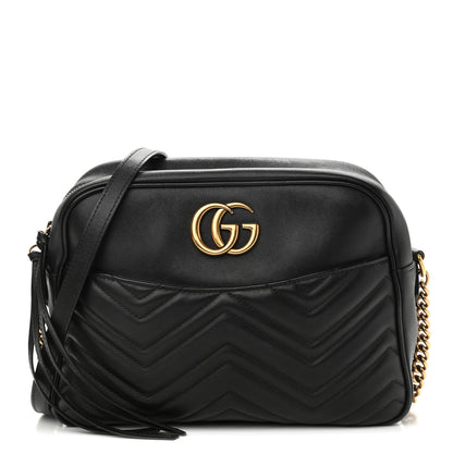 Gucci Calfskin Matelasse Medium GG Marmont Chain Shoulder Bag Black 1 of 10