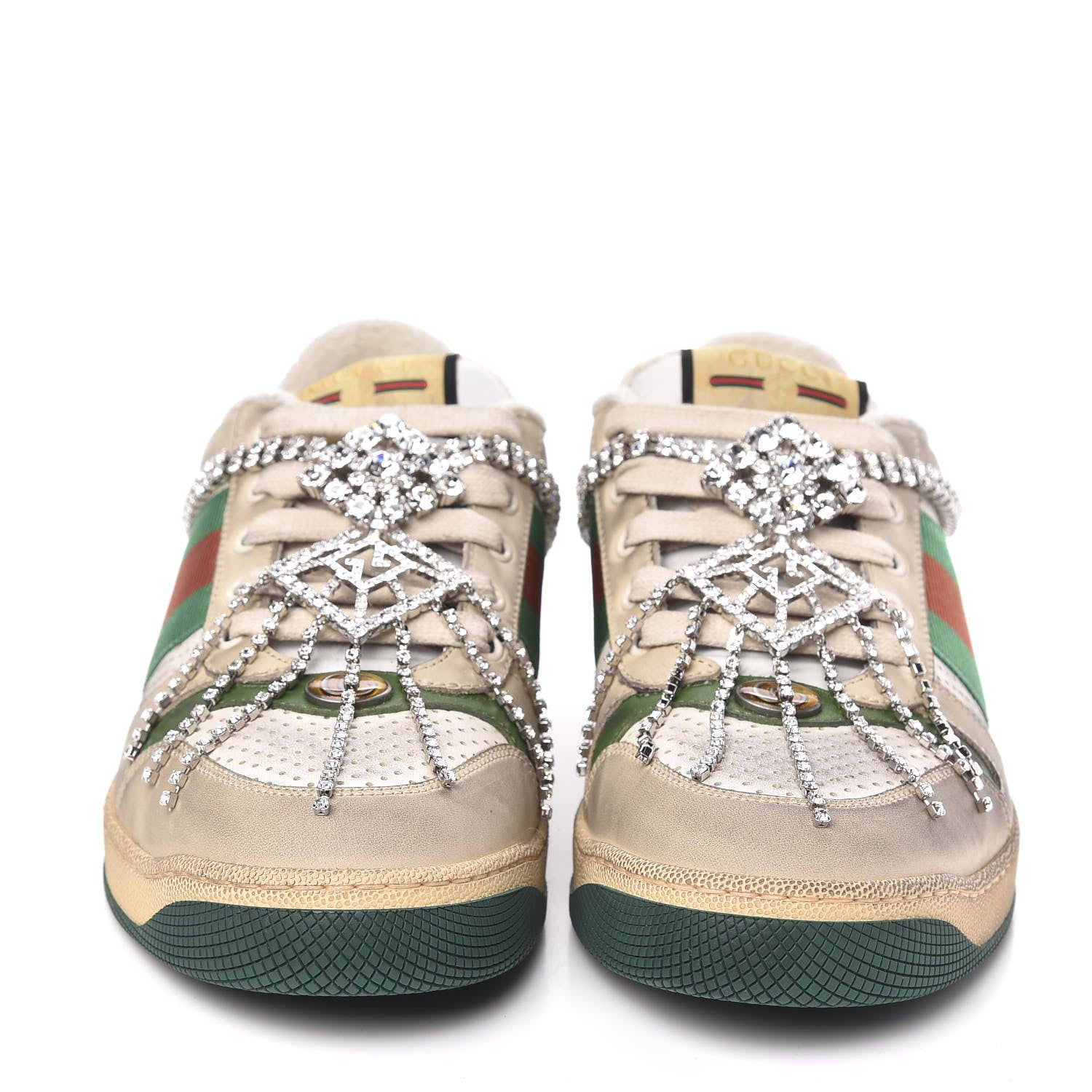 Gucci Nubuck Calfskin Web Removable Crystals Mens Screener Sneakers 7 Dusty Milk New Mystic White 2 of 8