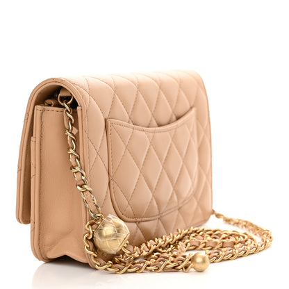 Chanel Lambskin Quilted CC Pearl Crush Wallet on Chain WOC Beige 3 of 13