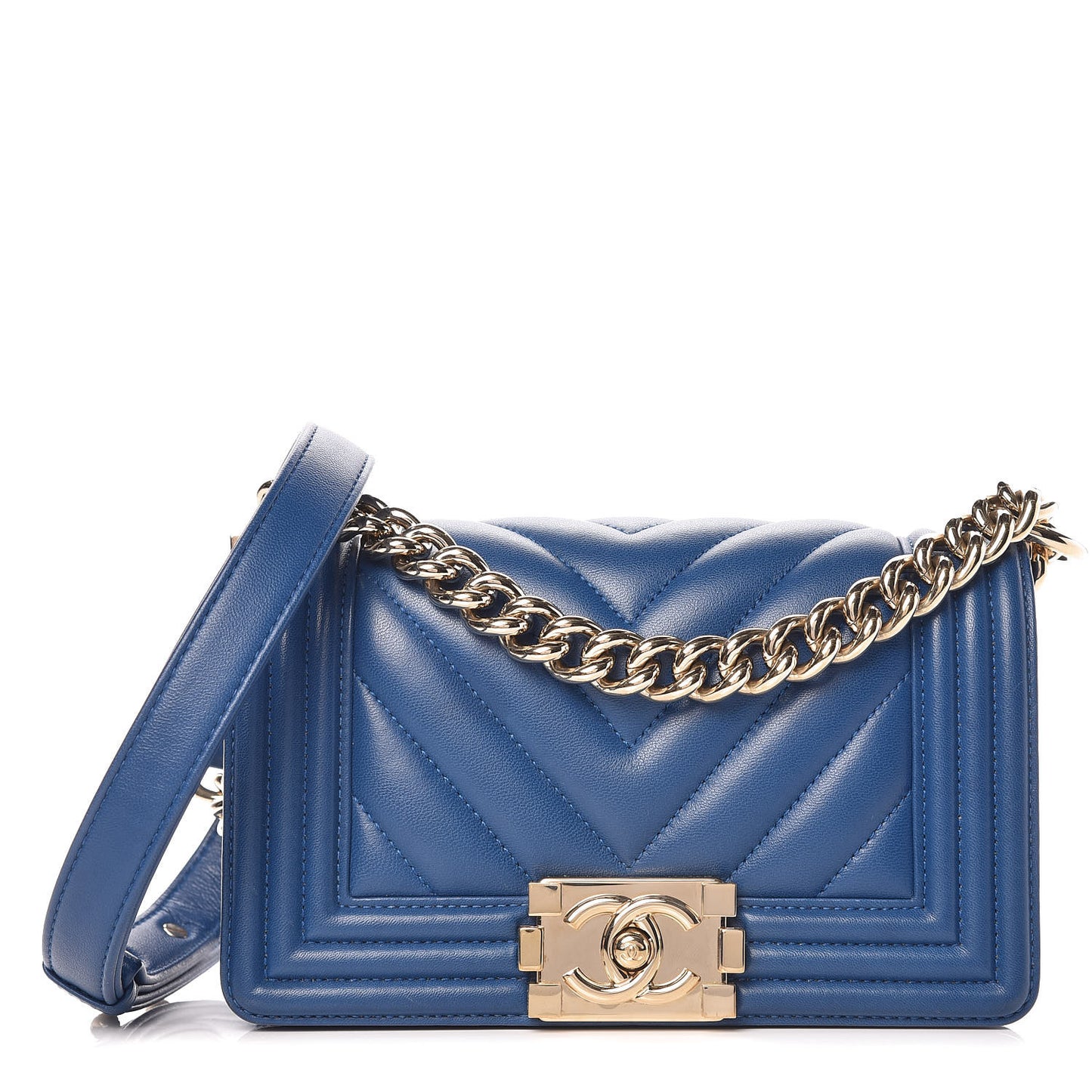 Lambskin Chevron Quilted Small Boy Flap Blue