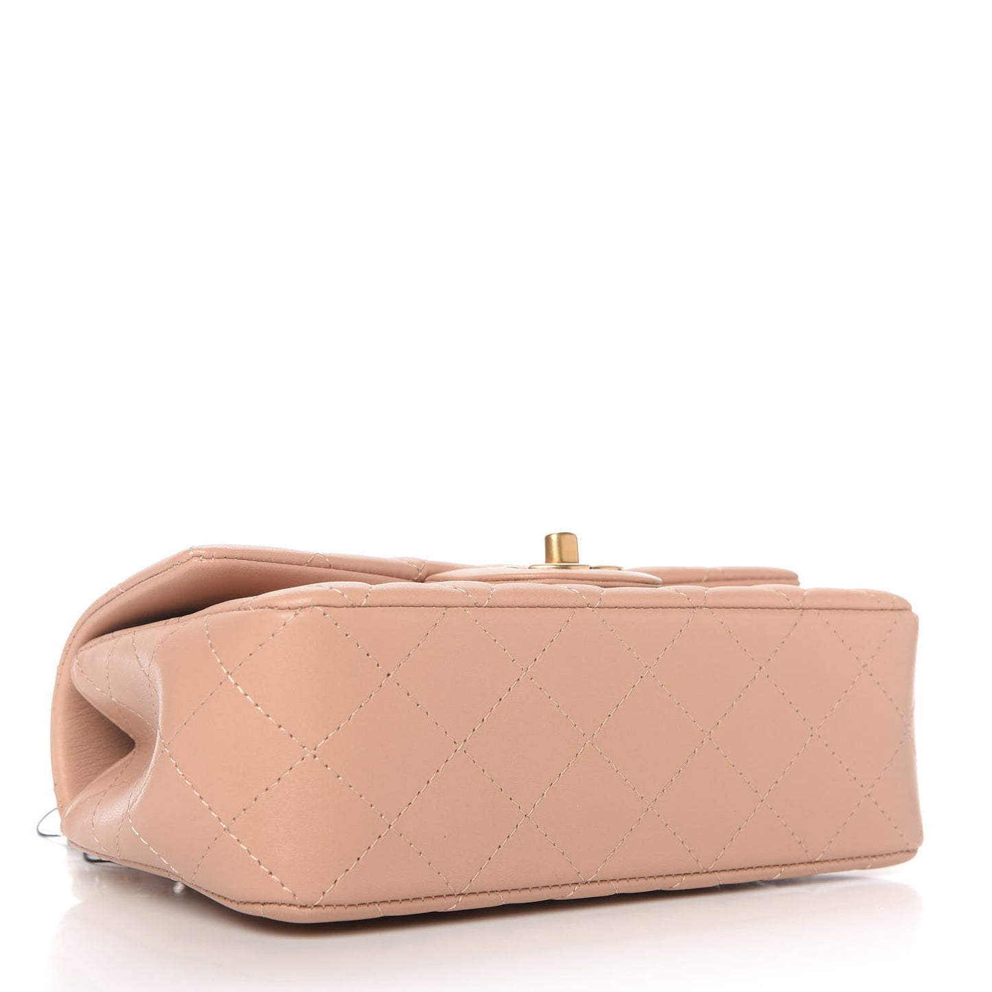 Lambskin Quilted Mini Top Handle Rectangular Flap Beige