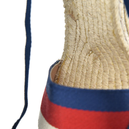 Gucci Canvas Sylvie Web Ankle Wrap Espadrille Wedge Sandals 39 Mystic White Hibiscus Red Maritime 9 of 9