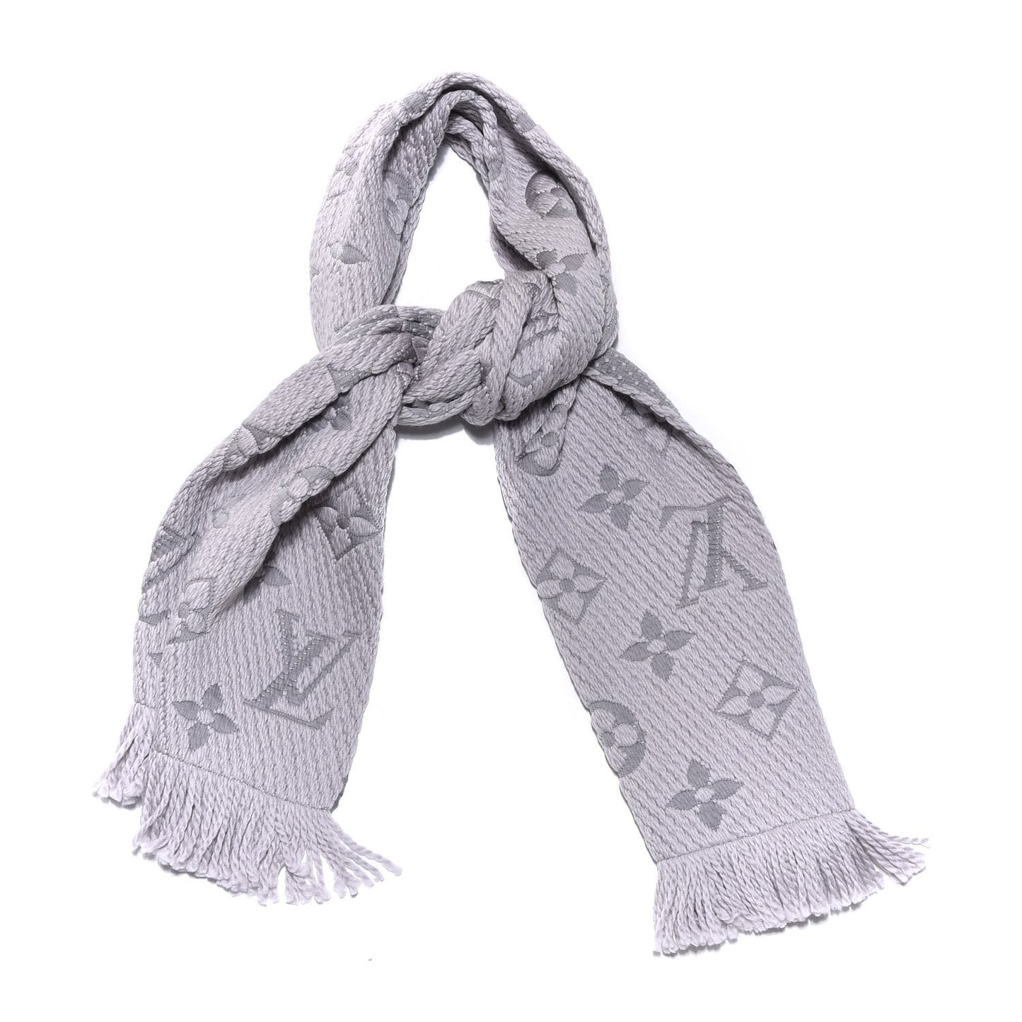 Wool Silk Logomania Scarf Pearl Grey