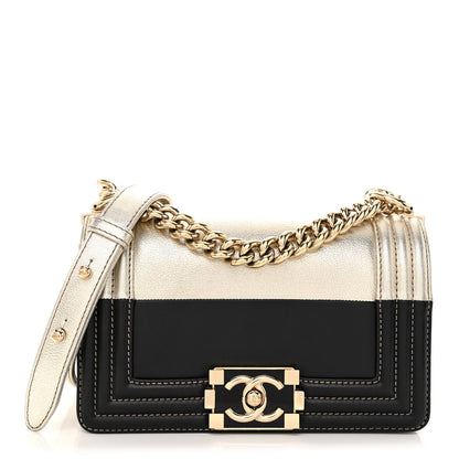 Chanel Metallic Goatskin Calfskin Small Boy Flap Gold Black 1 of 10