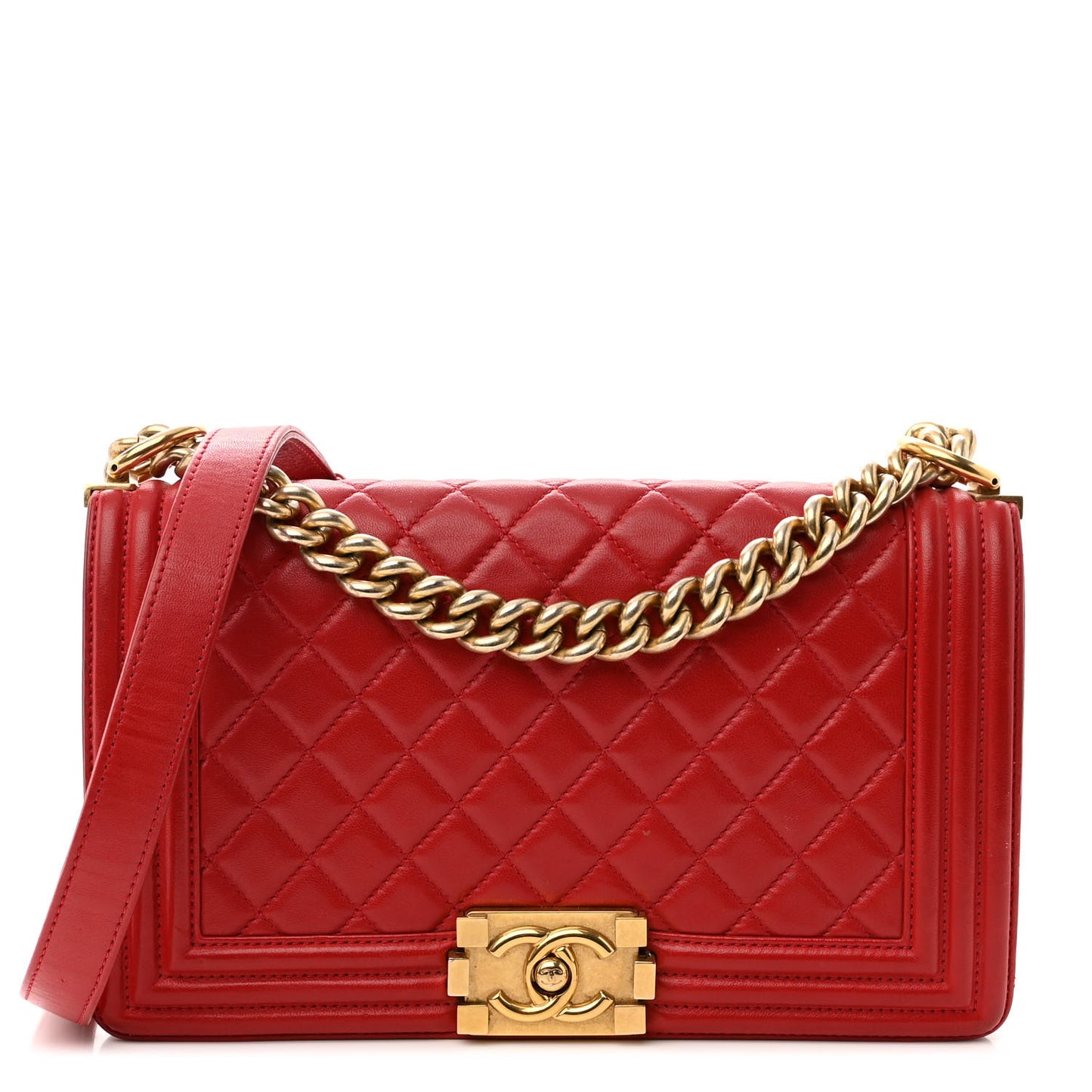 Calfskin Quilted Medium Boy Flap Red