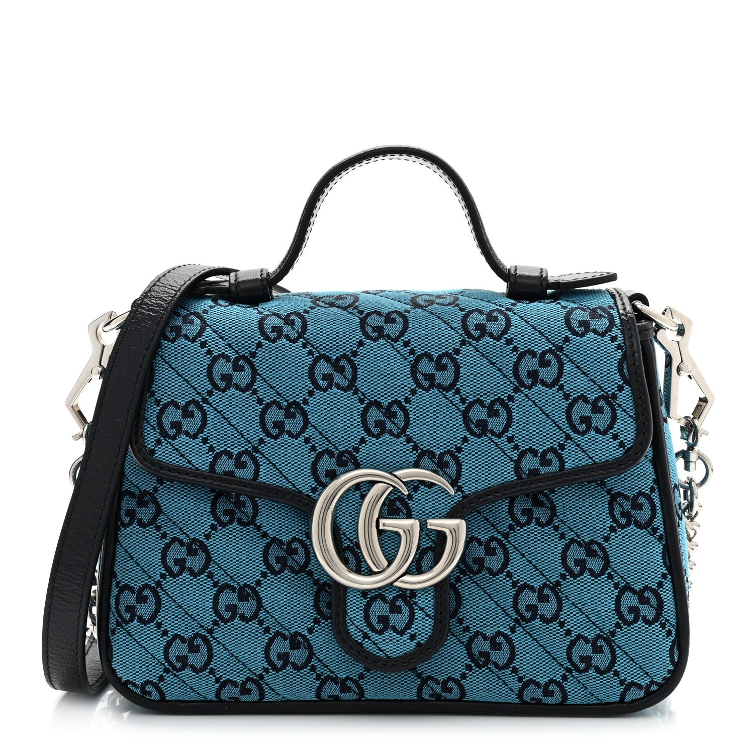 Gucci Monogram Multicolor Matelasse Diagonal Mini GG Marmont Top Handle Shoulder Bag Light Blue 1 of 11