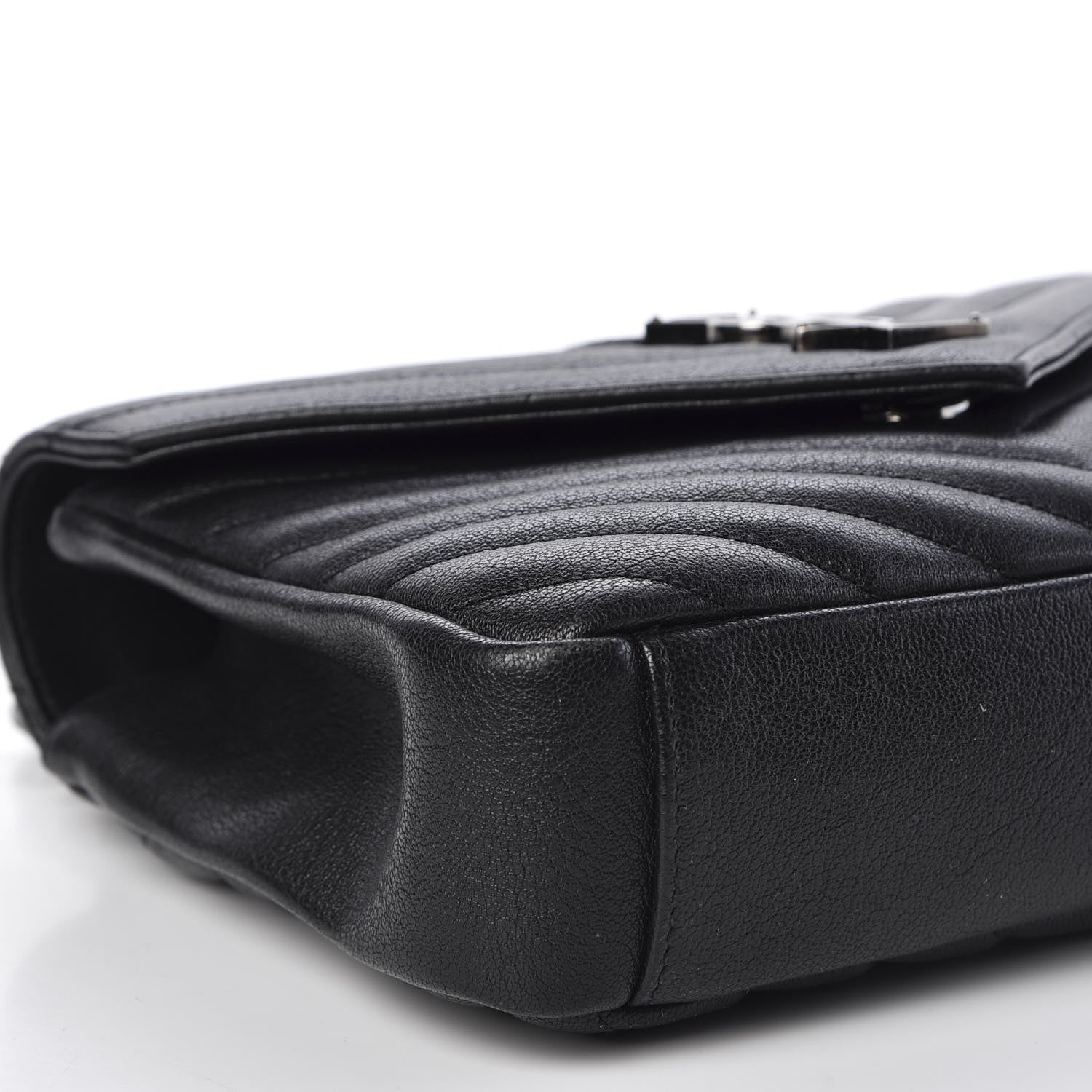 Saint Laurent Sheepskin Matelasse Chevron Monogram Medium College Bag Black 5 of 9