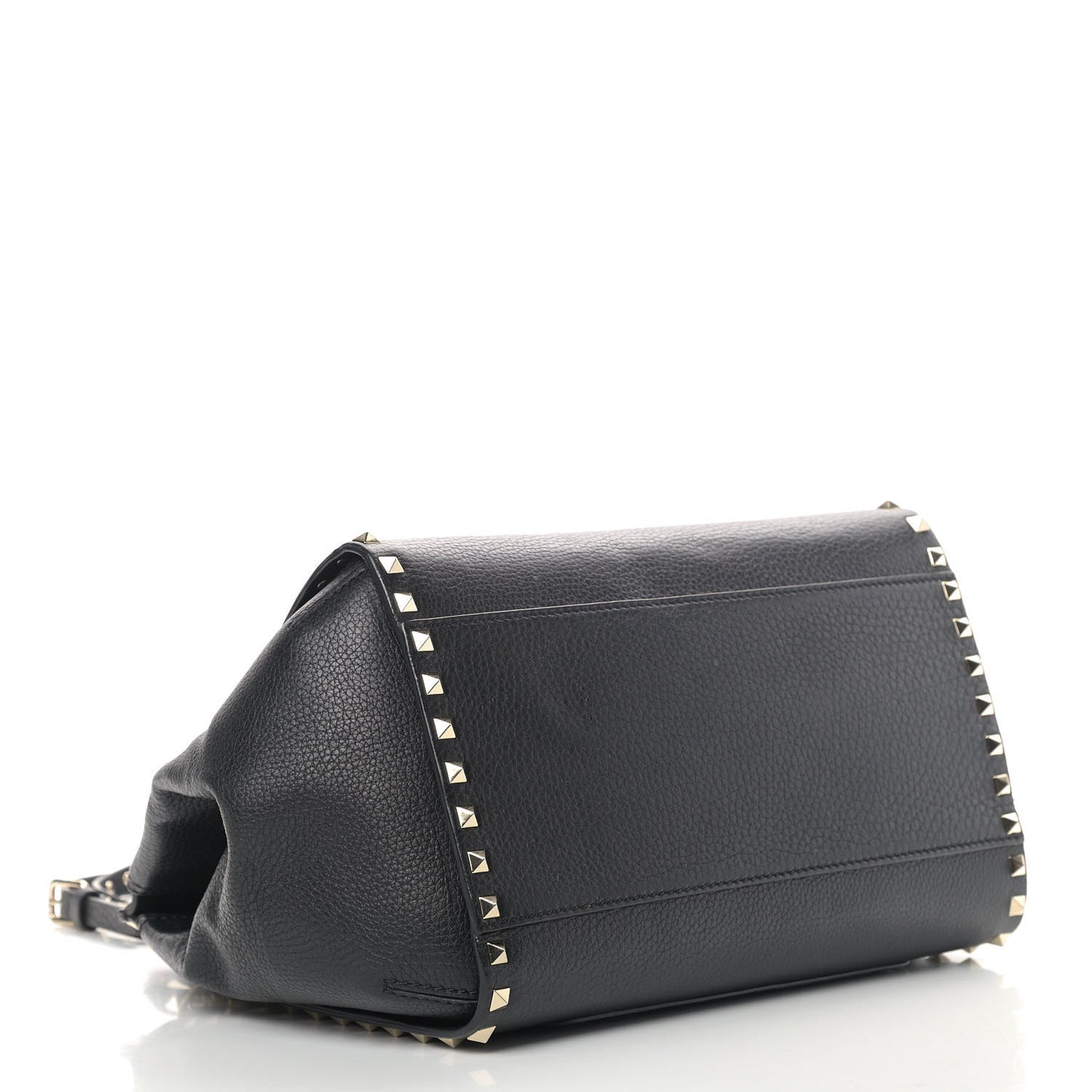Grainy Calfskin Rockstud Single Handle Flap Bag Black