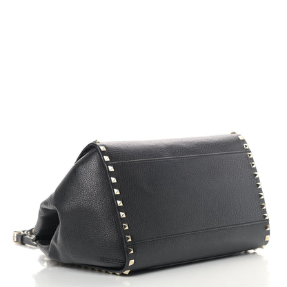 Valentino Garavani Grainy Calfskin Rockstud Single Handle Flap Bag Black 4 of 10
