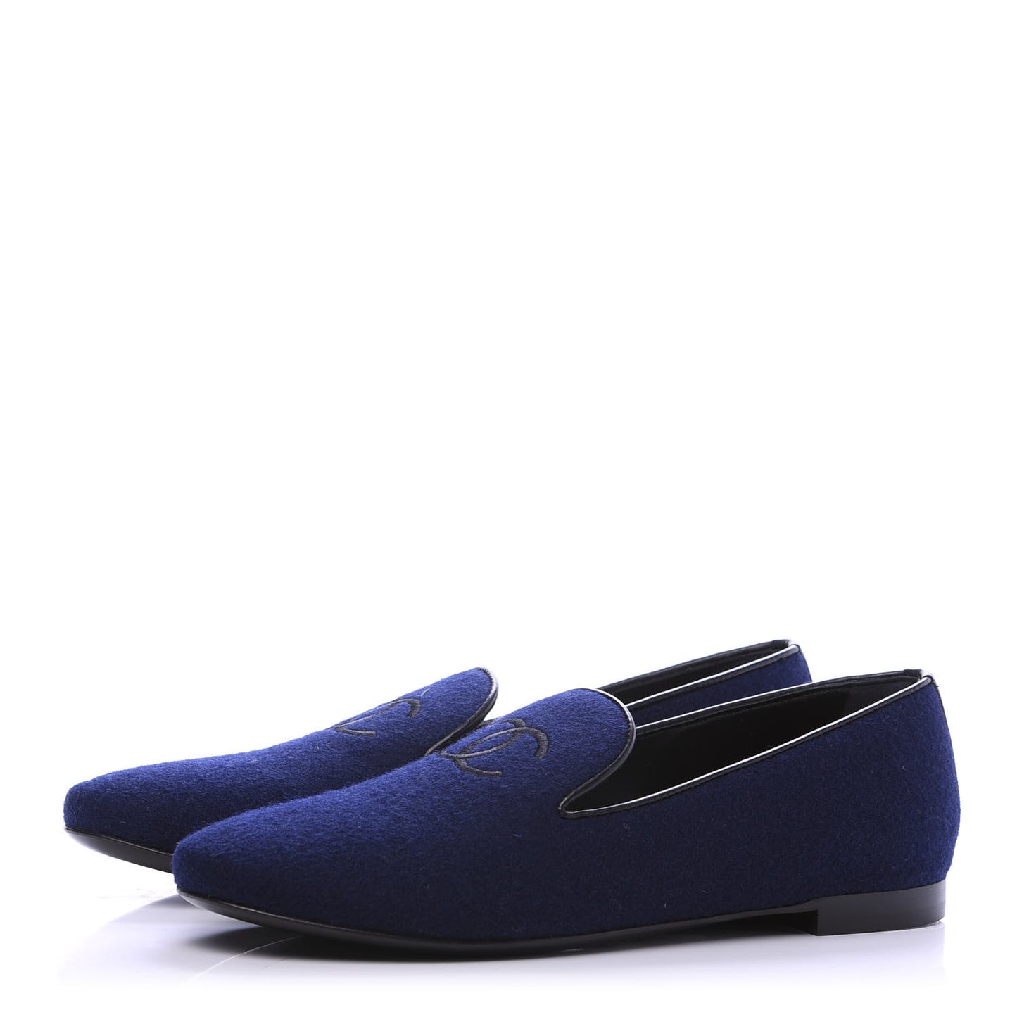 Fabric Lambskin Womens CC Mocassin Loafers 36 Navy Black