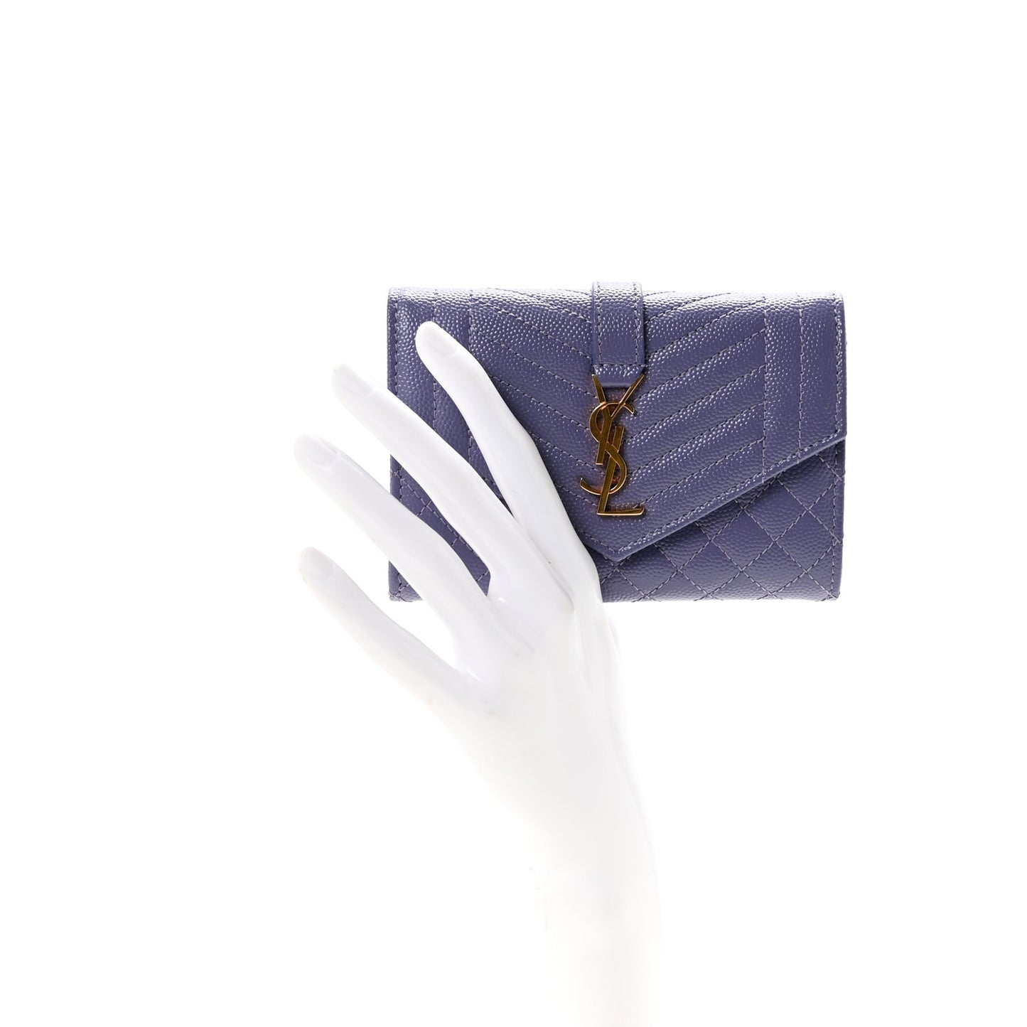 Grain De Poudre Textured Mixed Matelasse Triquilt Small Monogram Envelope Wallet Dark Wisteria