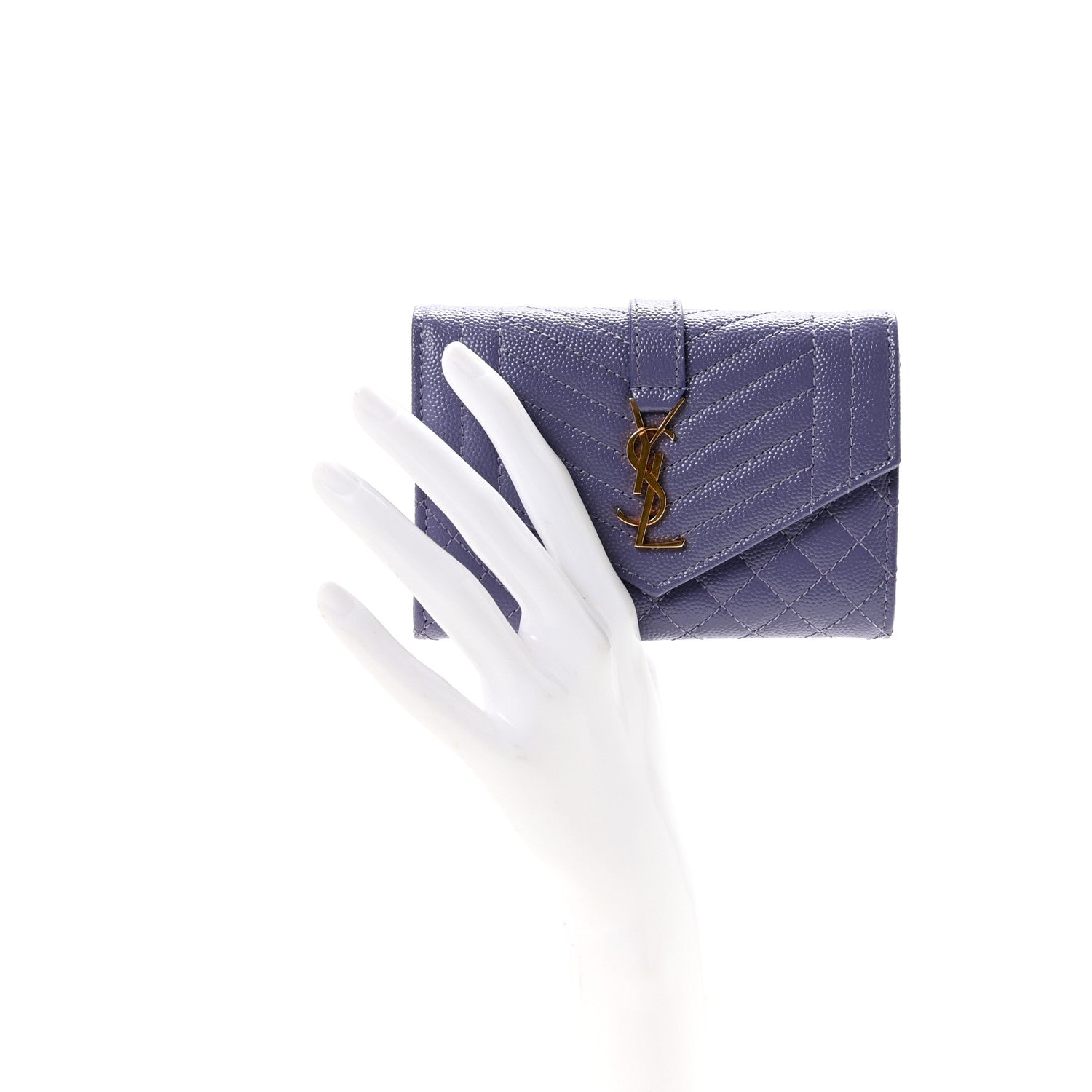Saint Laurent Grain De Poudre Textured Mixed Matelasse Triquilt Small Monogram Envelope Wallet Dark Wisteria 2 of 6
