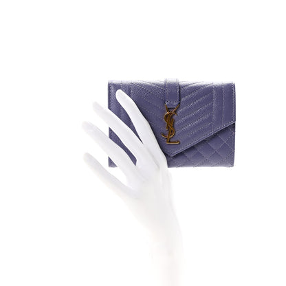 Saint Laurent Grain De Poudre Textured Mixed Matelasse Triquilt Small Monogram Envelope Wallet Dark Wisteria 2 of 6