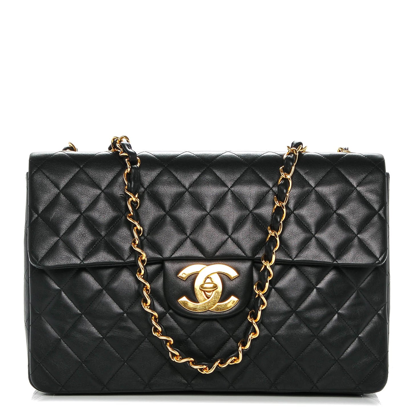 Lambskin Quilted XL Jumbo Single Flap Black