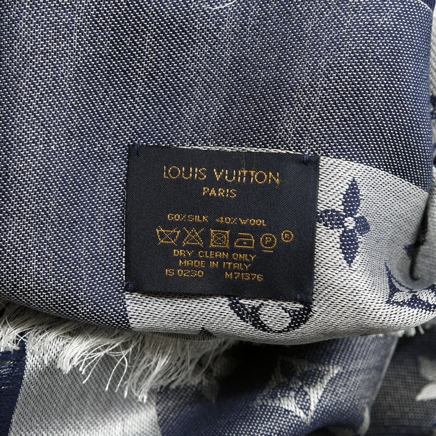 Louis Vuitton Silk Wool Monogram Denim Shawl Blue 3 of 4