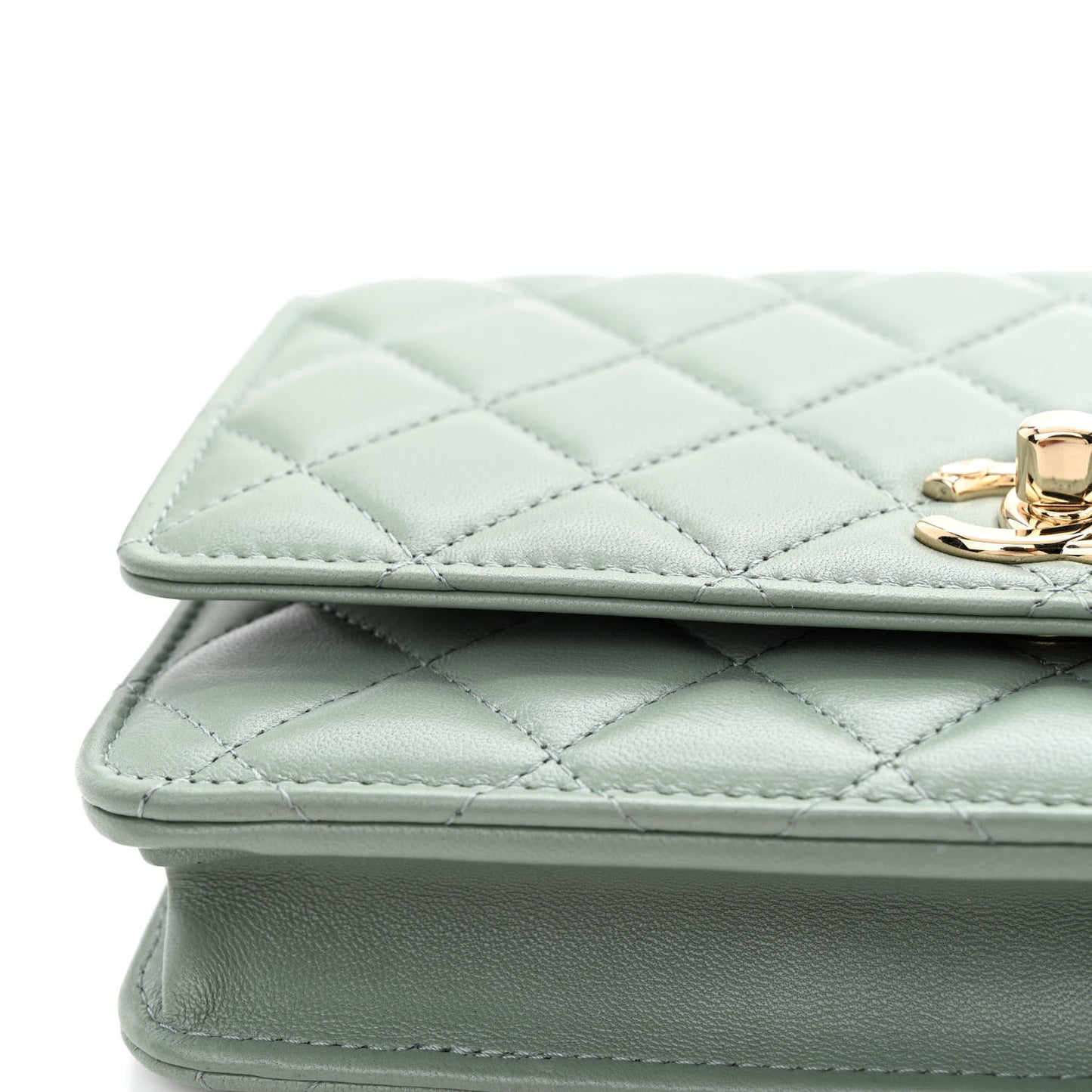 Lambskin Quilted Trendy CC Wallet On Chain WOC Grey