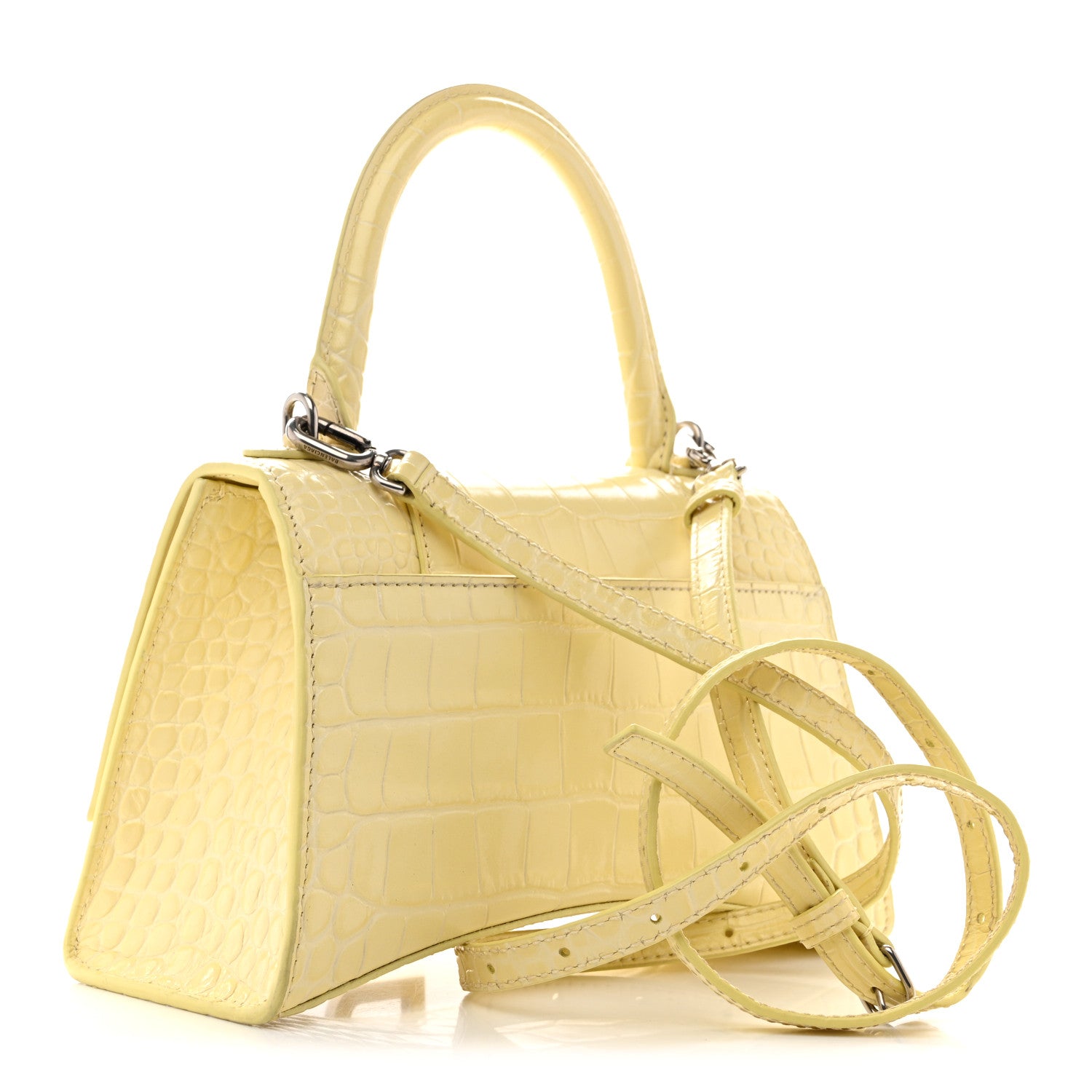 Balenciaga Calfskin Crocodile Embossed Small Hourglass Top Handle Bag Pale Yellow 3 of 14
