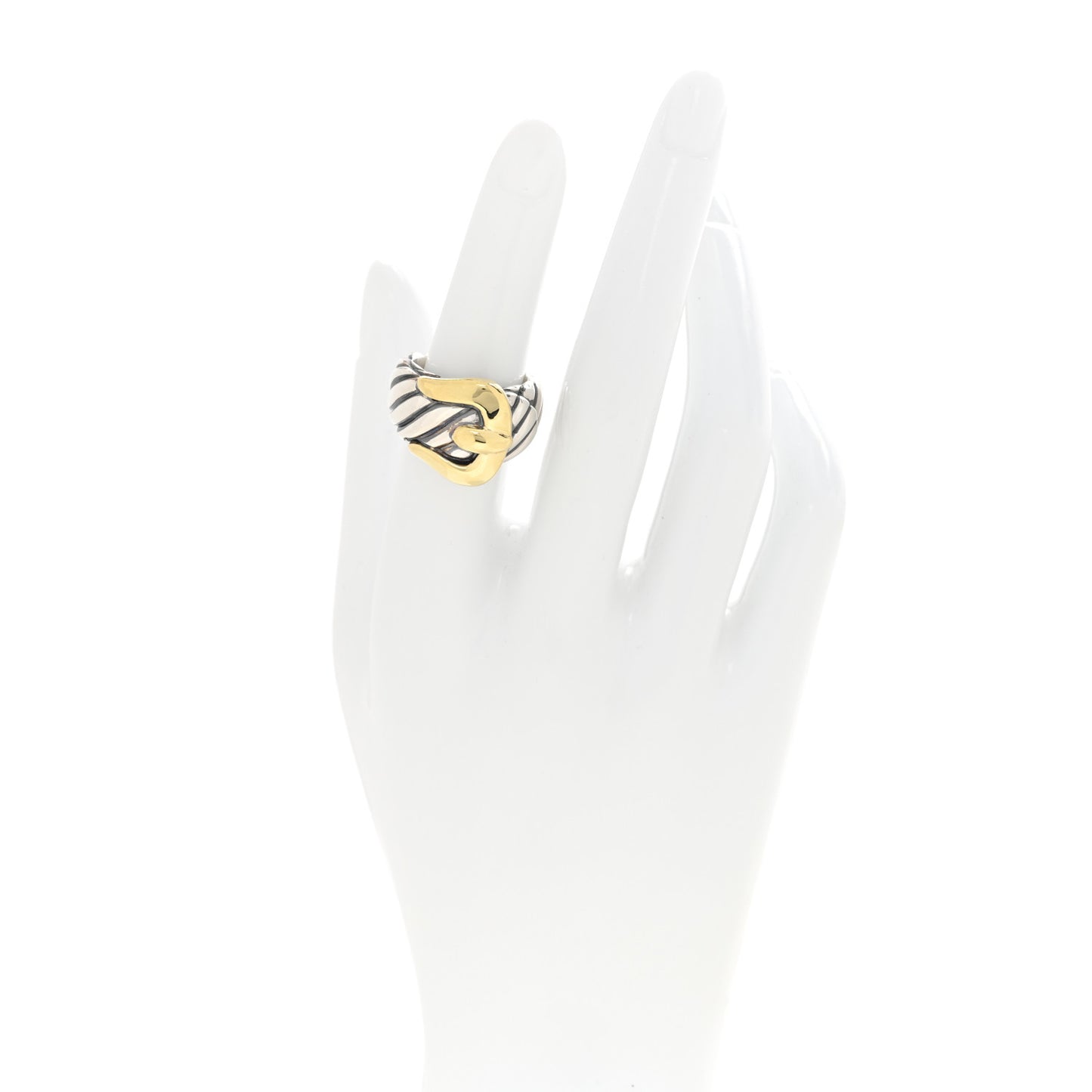 Sterling Silver 18k Yellow Gold Buckle Cable Ring 52 6