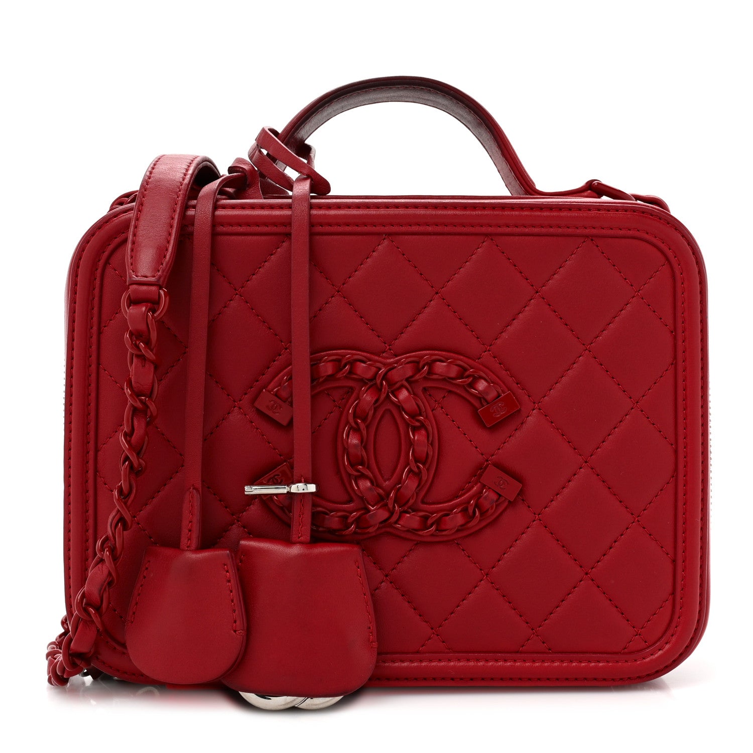 Chanel Lambskin Quilted Medium CC Filigree Vanity Case Dark Red 1 of 25