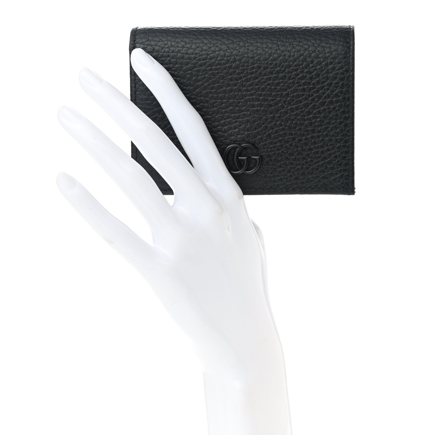Gucci Dollar Calfskin Enamel Monochrome GG Marmont Card Case Black 2 of 7
