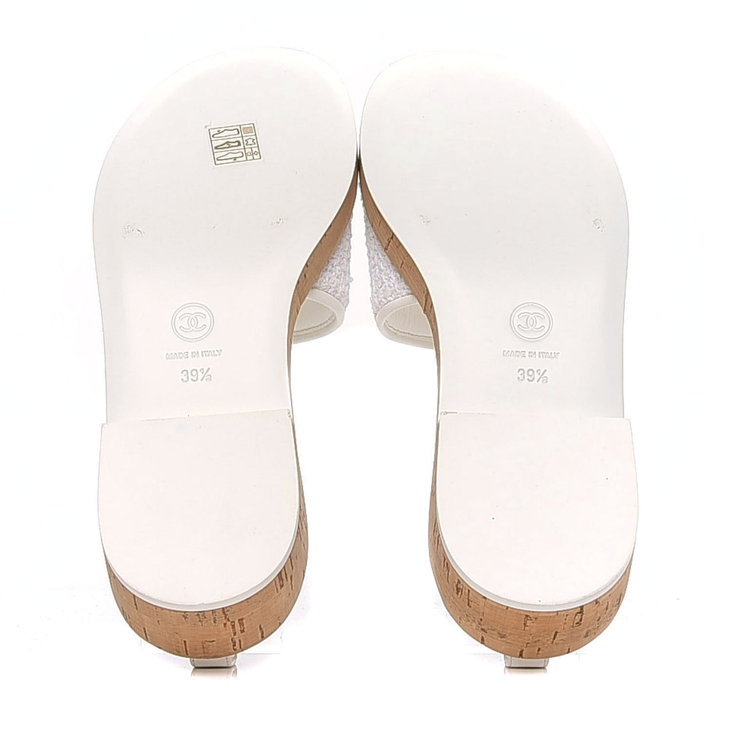 Tweed Cork CC Chain Mule Sandal 39.5 White