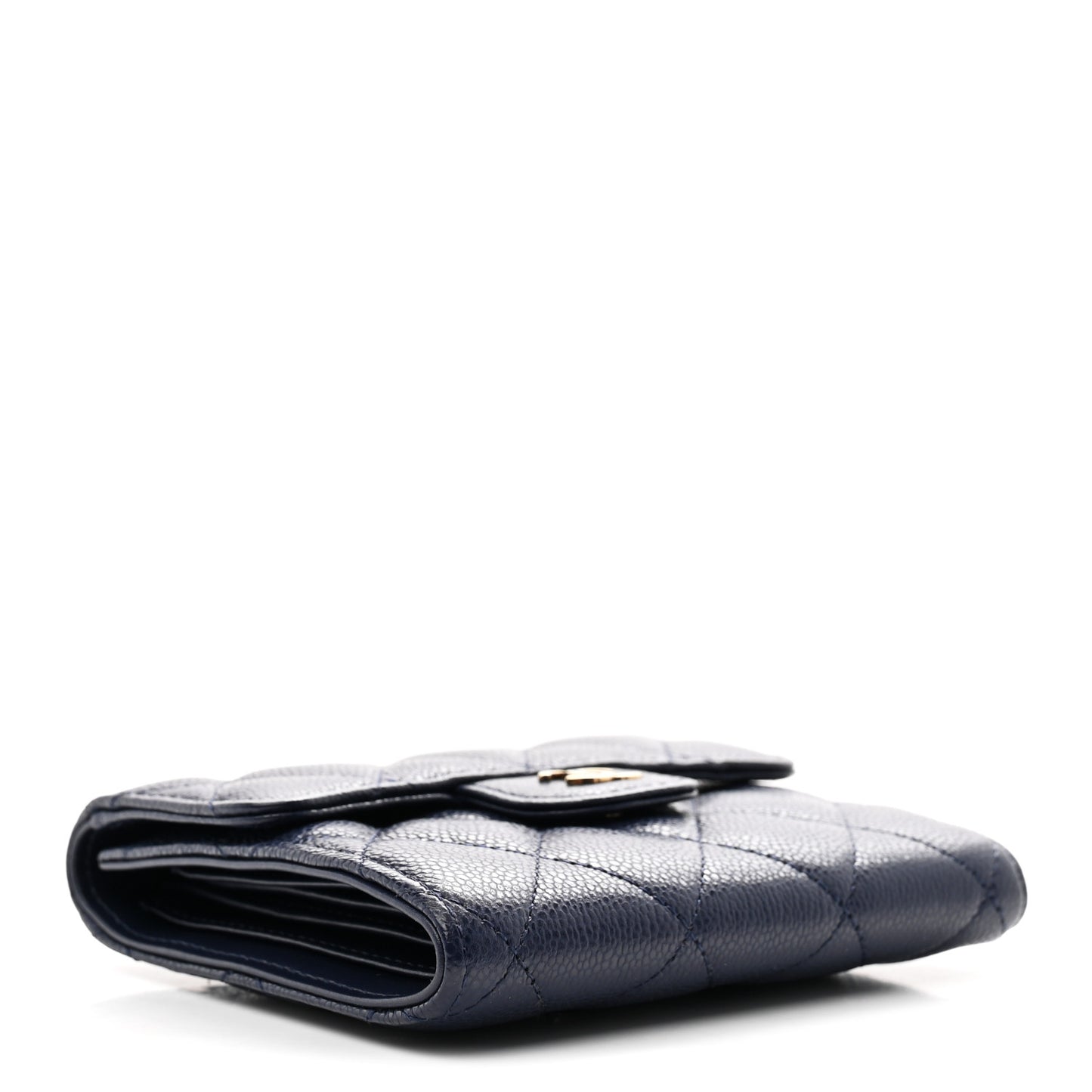 Caviar Quilted Compact Flap Wallet Navy