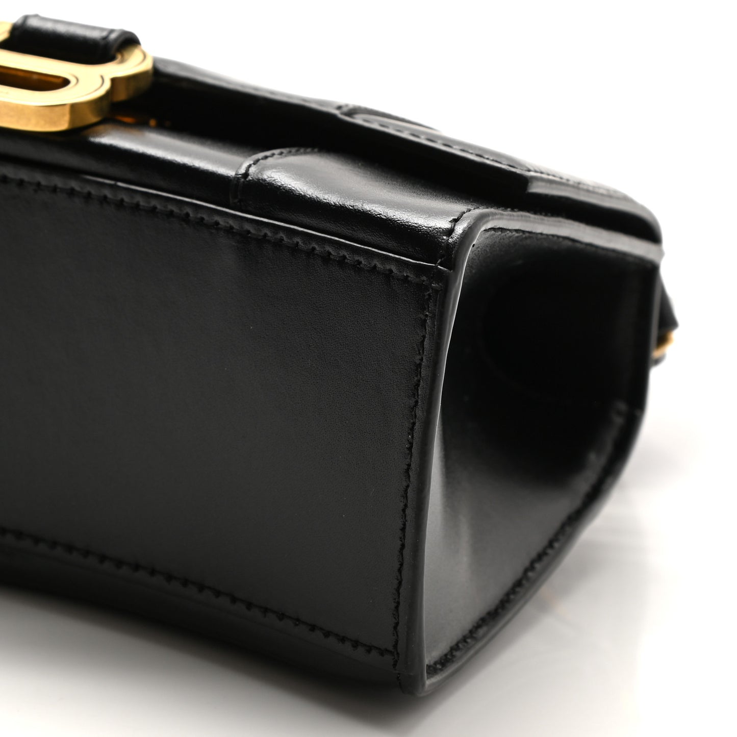 Shiny Box Calfskin Hourglass Top Handle Bag Mini Black