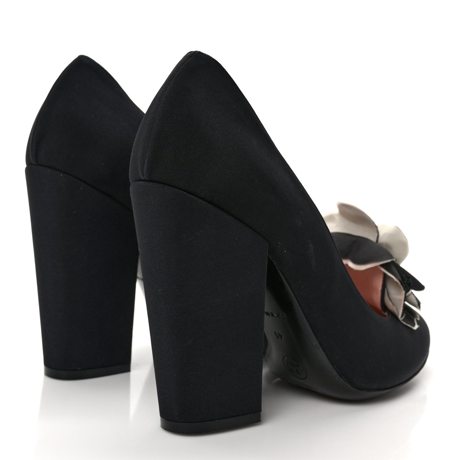 Chanel Satin Camelia Block Heels Pumps 41 Black 4 of 9