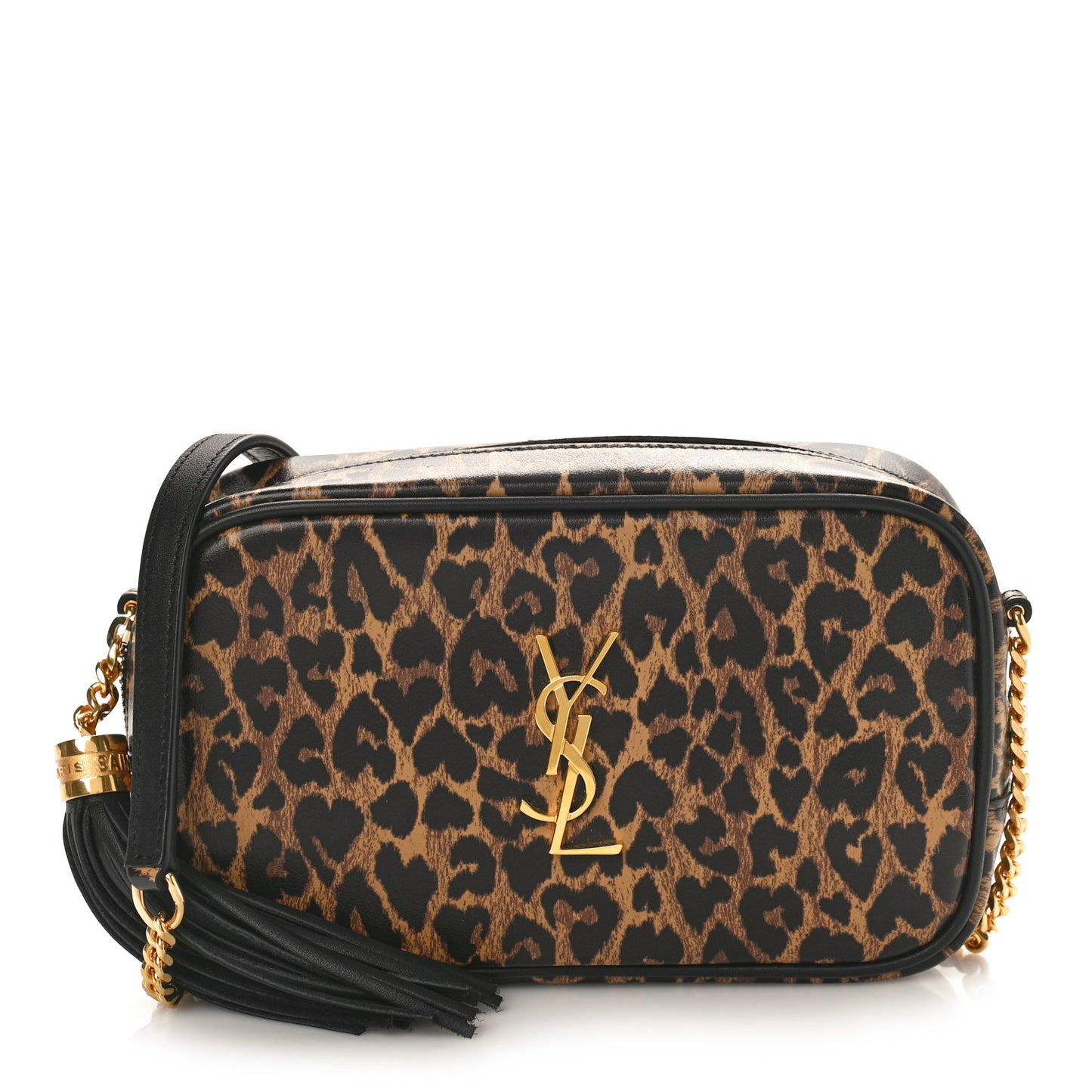 Calfskin Heart Leopard Print Monogram Mini Lou Camera Bag Toffee