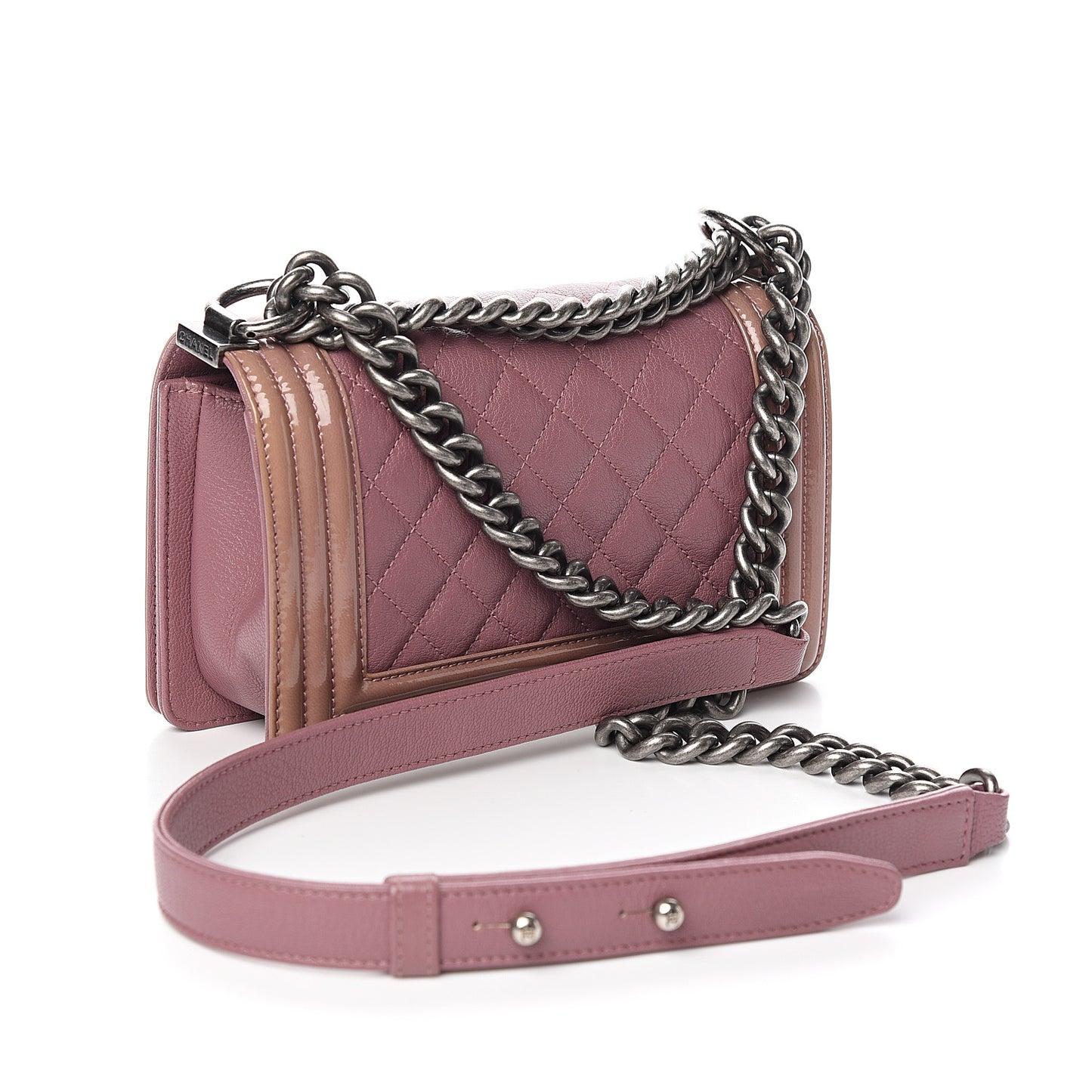 Goatskin Quilted Patent Small Duo Boy Flap Pink