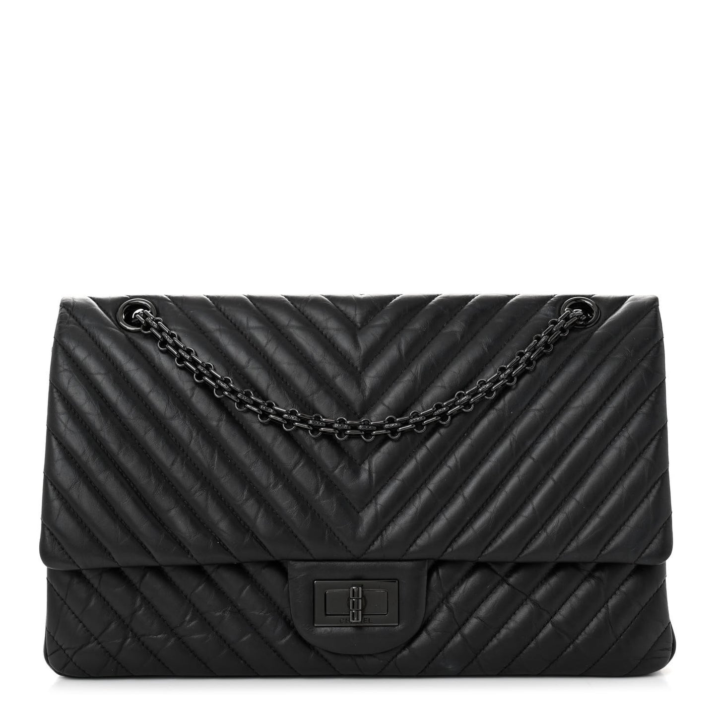 Aged Calfskin Chevron Quilted 2.55 Reissue 227 Flap So Black