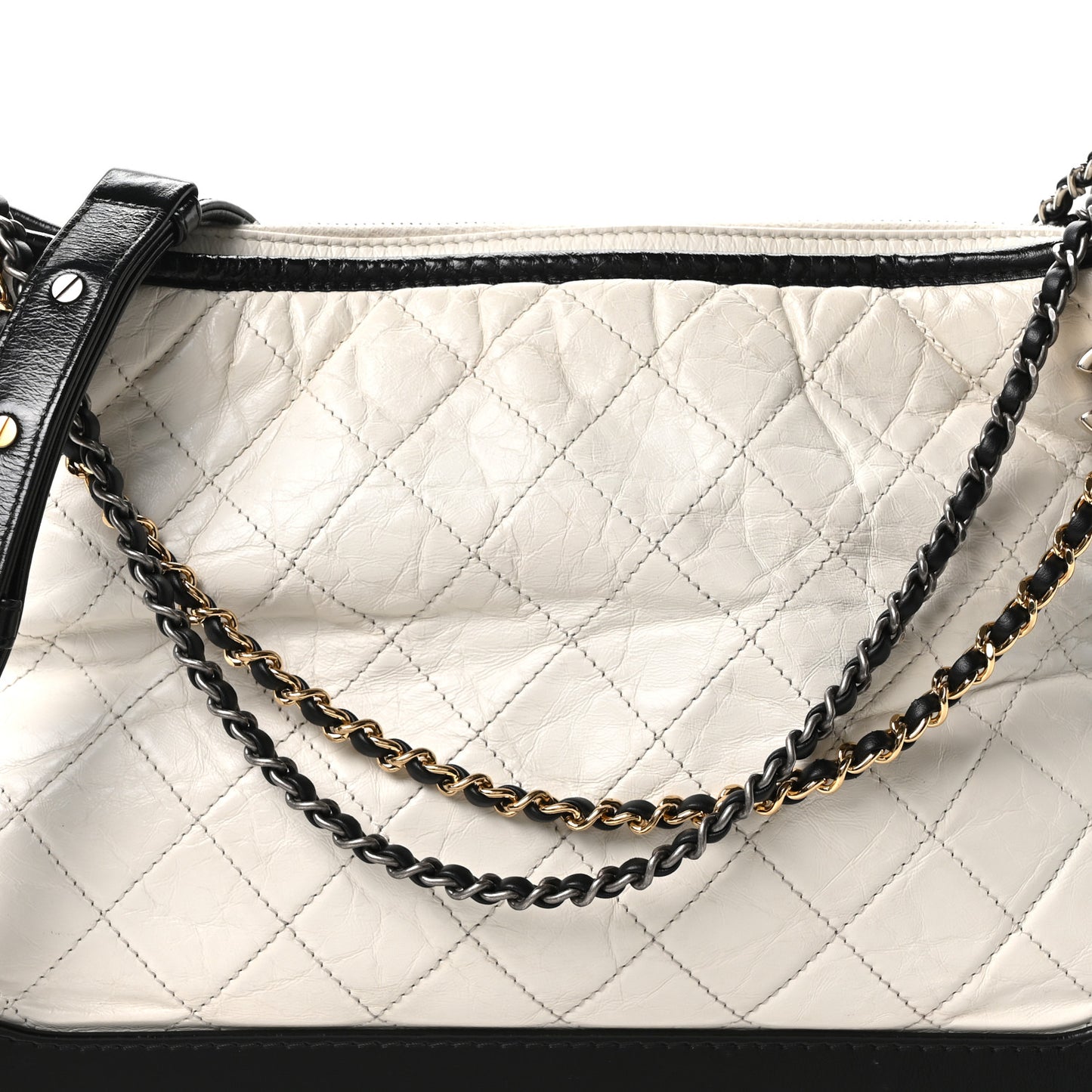 Aged Calfskin Quilted Large Gabrielle Hobo White Black