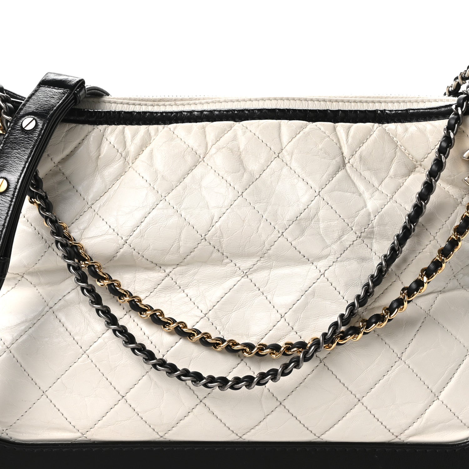 Chanel Aged Calfskin Quilted Large Gabrielle Hobo White Black 8 of 10