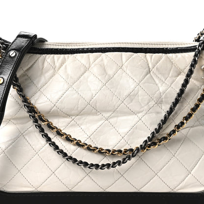 Chanel Aged Calfskin Quilted Large Gabrielle Hobo White Black 8 of 10