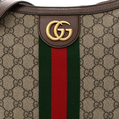 Gucci GG Supreme Monogram Textured Dollar Calfskin Web Small Ophidia Half Moon Hobo Beige Ebony New Acero 8 of 13