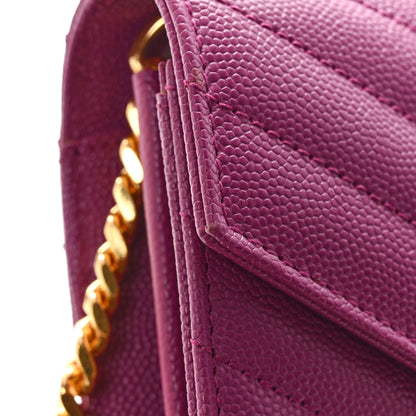 Saint Laurent Grain De Poudre Matelasse Chevron Monogram Chain Wallet Dark Grape 12 of 13