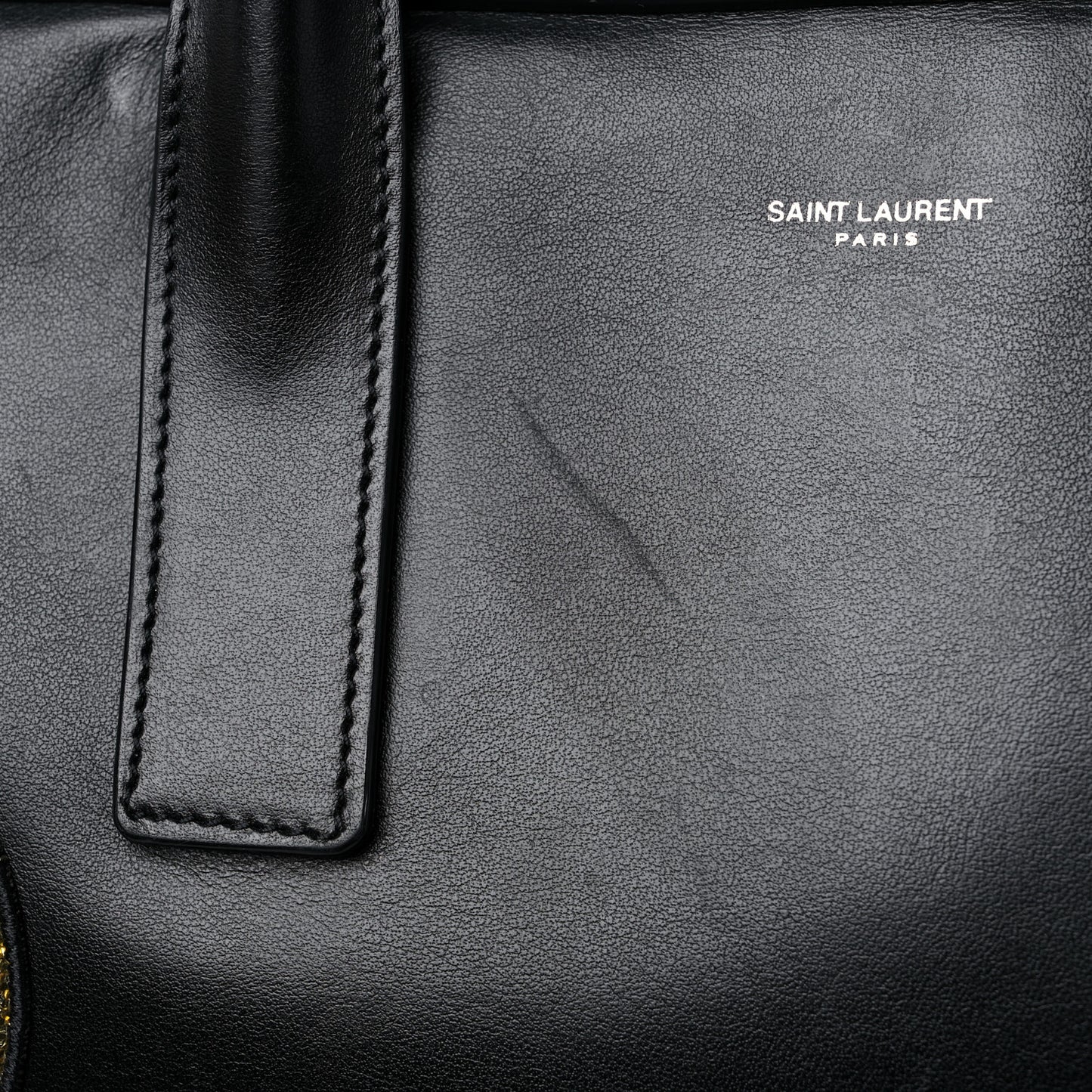 Calfskin Patch Embellished Museum Flat Briefcase Black