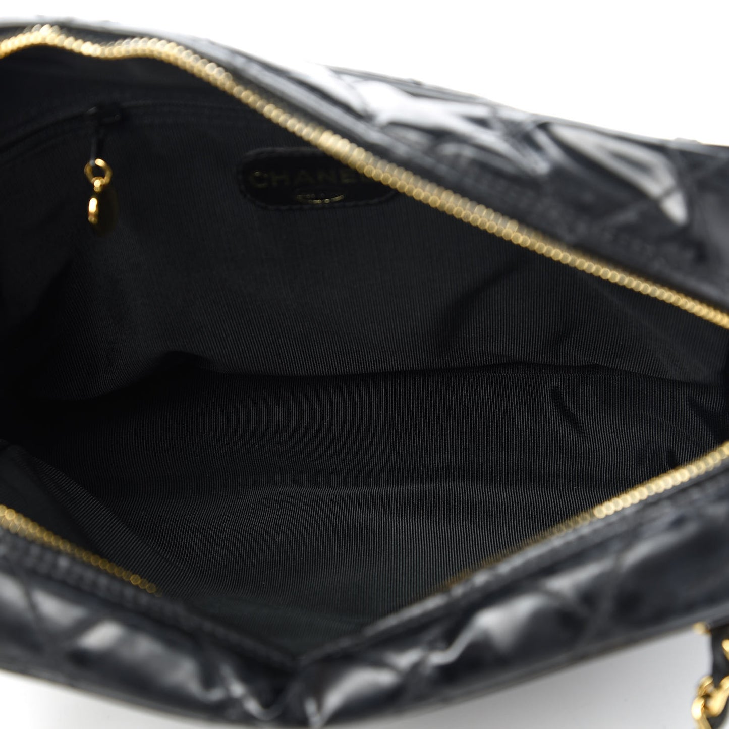 Patent Quilted Shoulder Bag Black