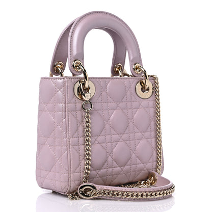 Christian Dior Metallic Lambskin Cannage Mini Lady Dior Lotus 2 of 9