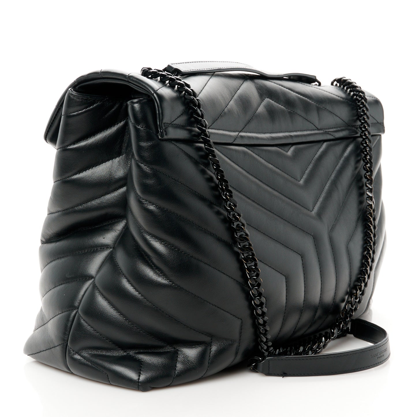Calfskin Y Quilted Monogram Monochrome Large Loulou Chain Satchel Black
