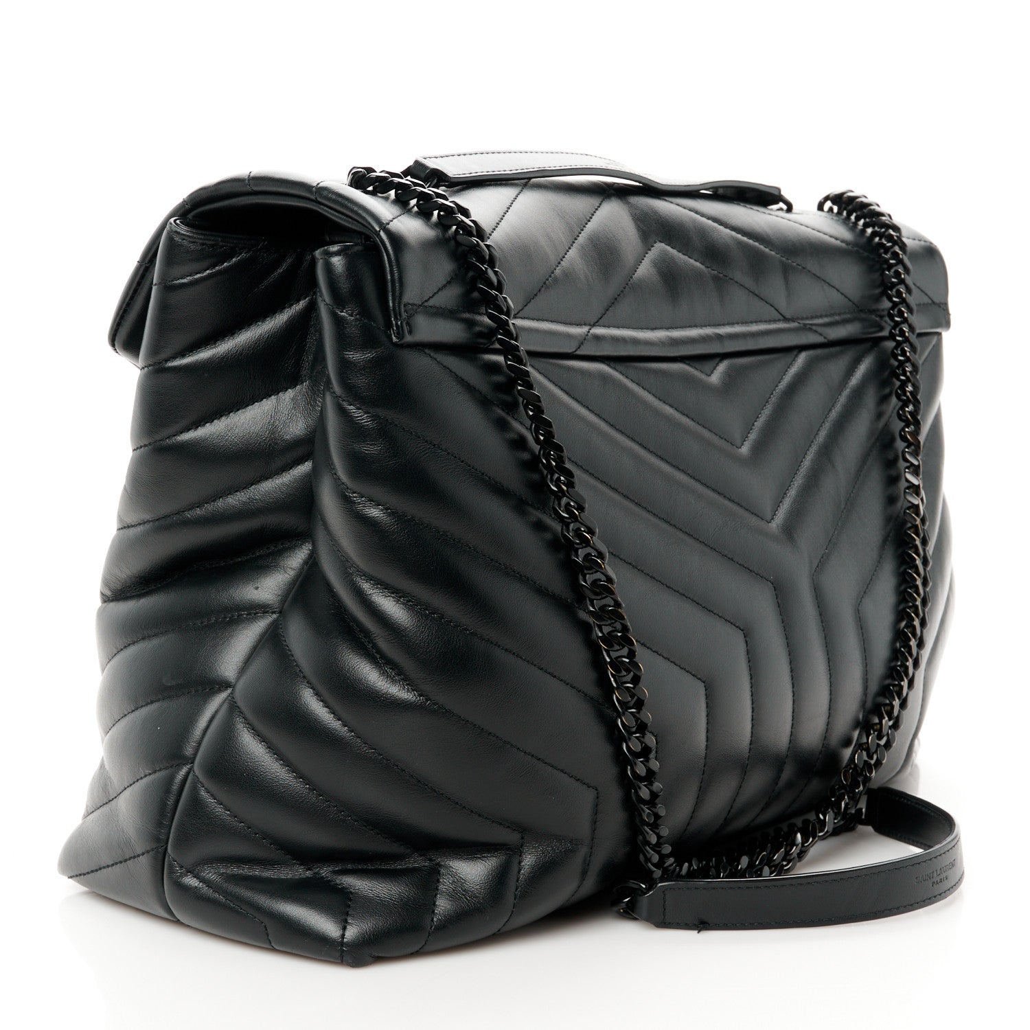 Saint Laurent Calfskin Y Quilted Monogram Monochrome Large Loulou Chain Satchel Black 3 of 13