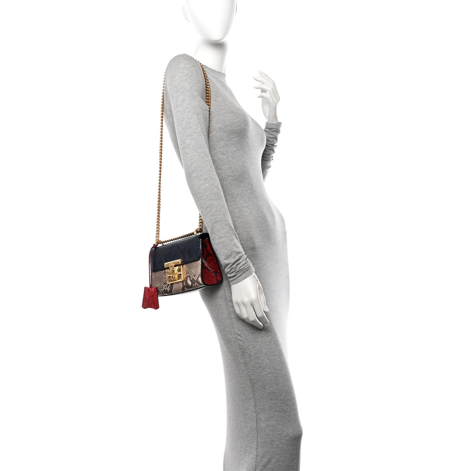 Gucci Snakeskin Small Padlock Shoulder Bag Natural Navy Red 2 of 12