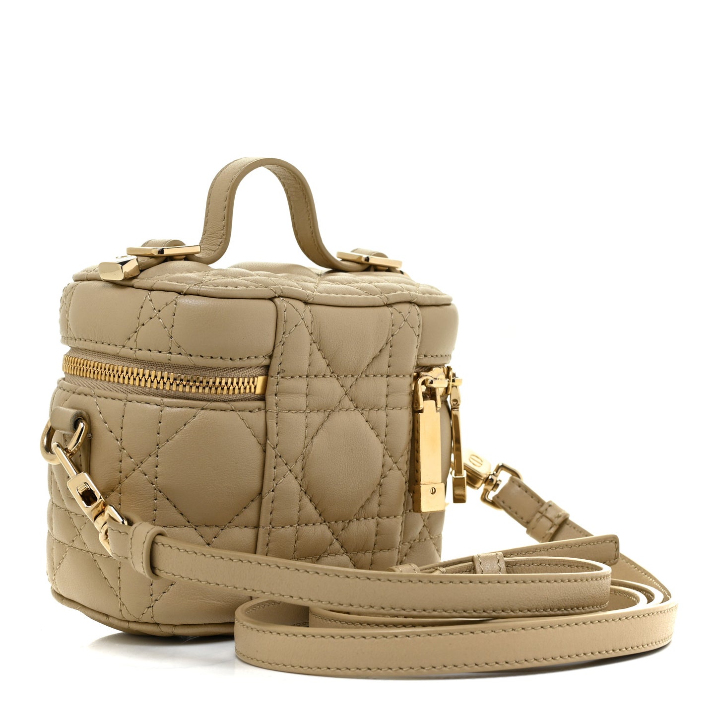 Lambskin Cannage Micro Lady Dior Vanity Case Beige